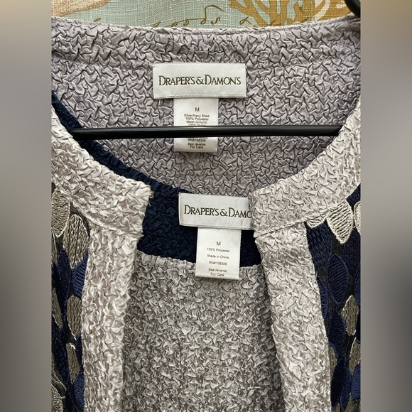 Drapers&Damons Womens Two Piece Metallic Blue Silver Ruched Open Front Blazer M - Picture 3 of 10